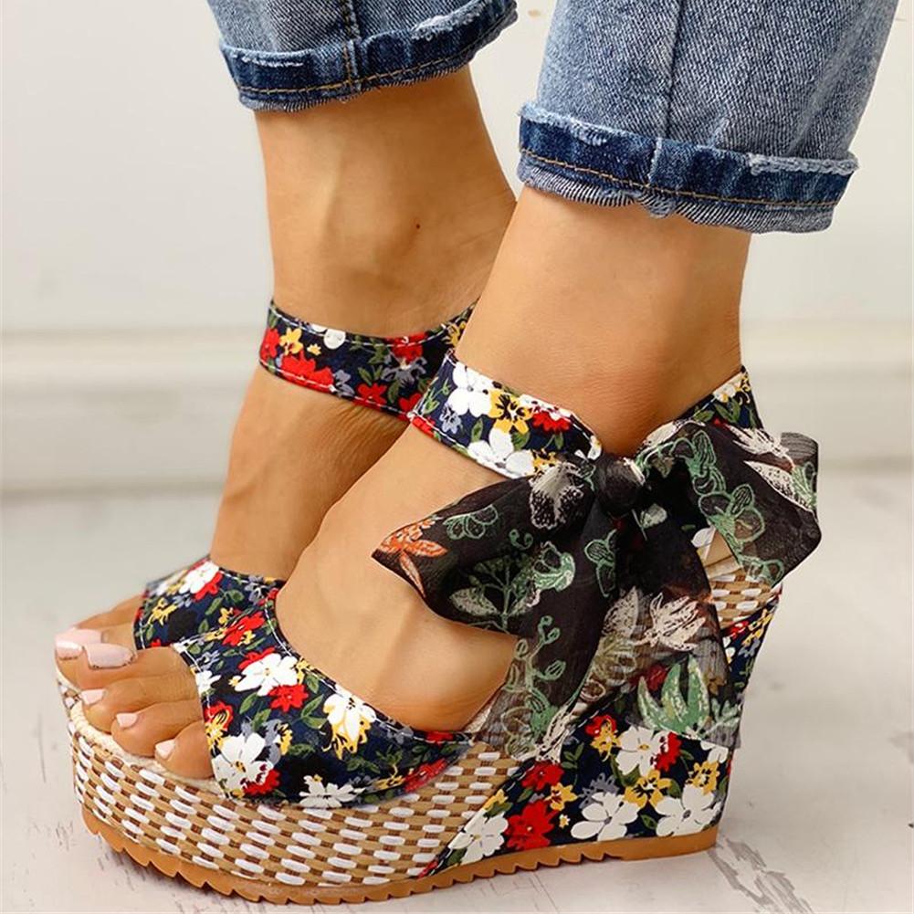 Bohemian Flowers Knot Leisure Wedges Sandals - Pavacat