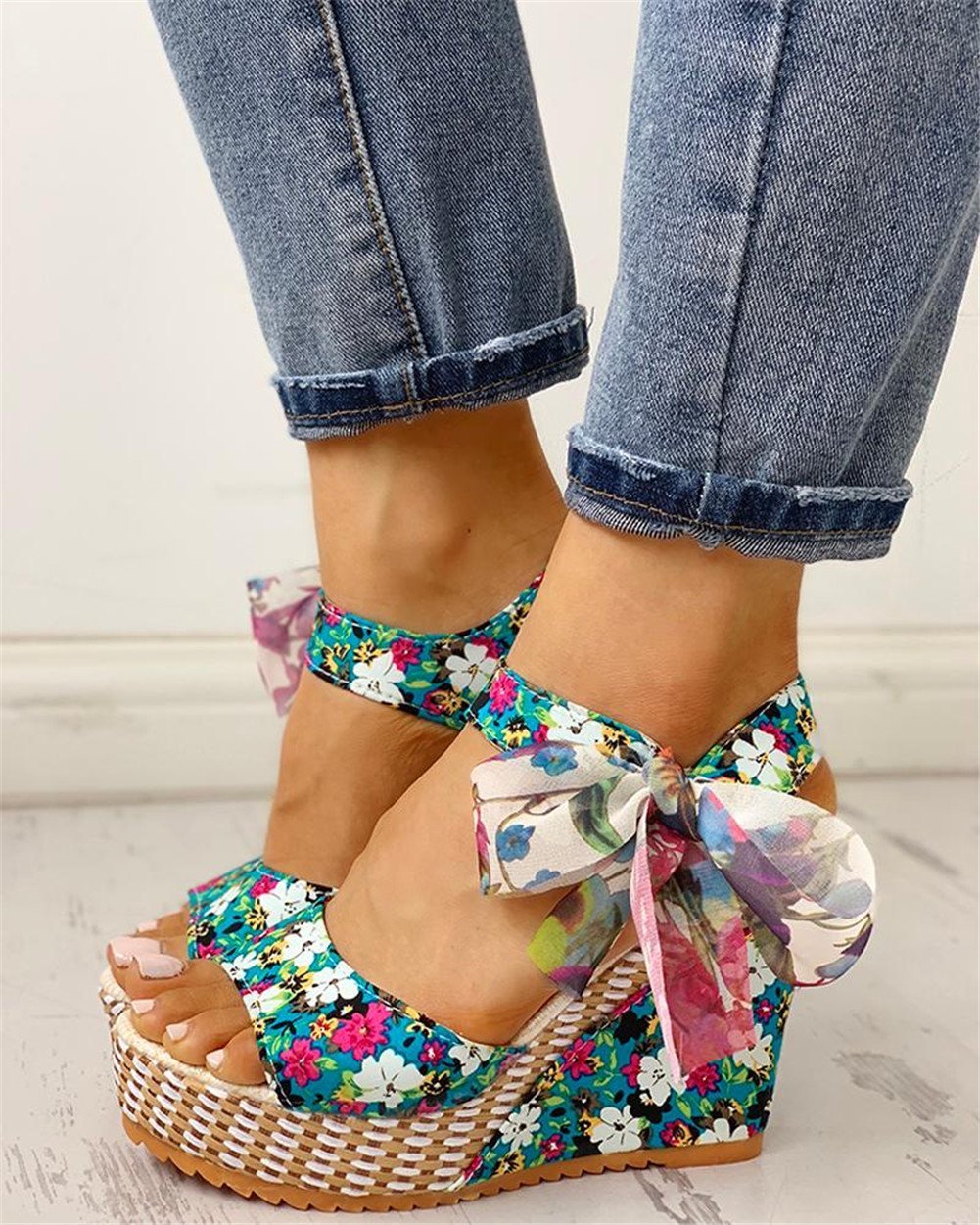 Bohemian Flowers Knot Leisure Wedges Sandals - Pavacat