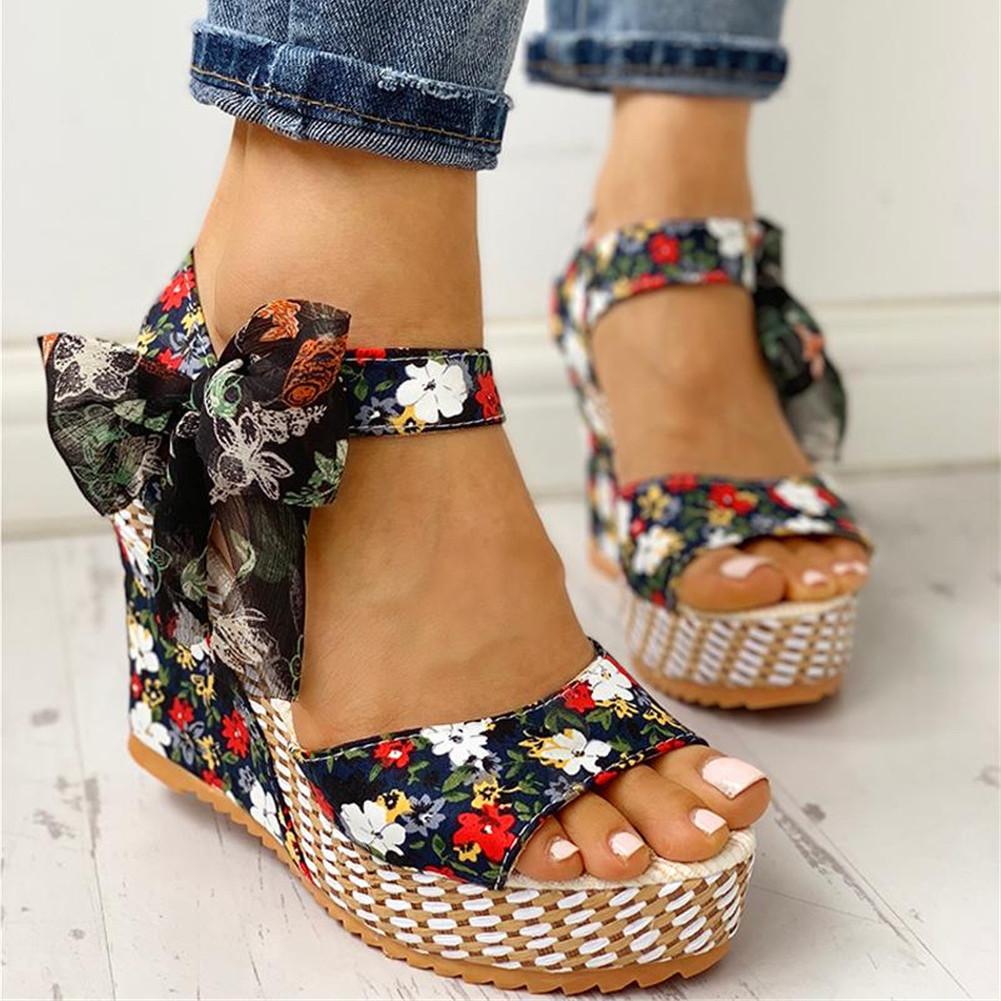 Bohemian Flowers Knot Leisure Wedges Sandals - Pavacat