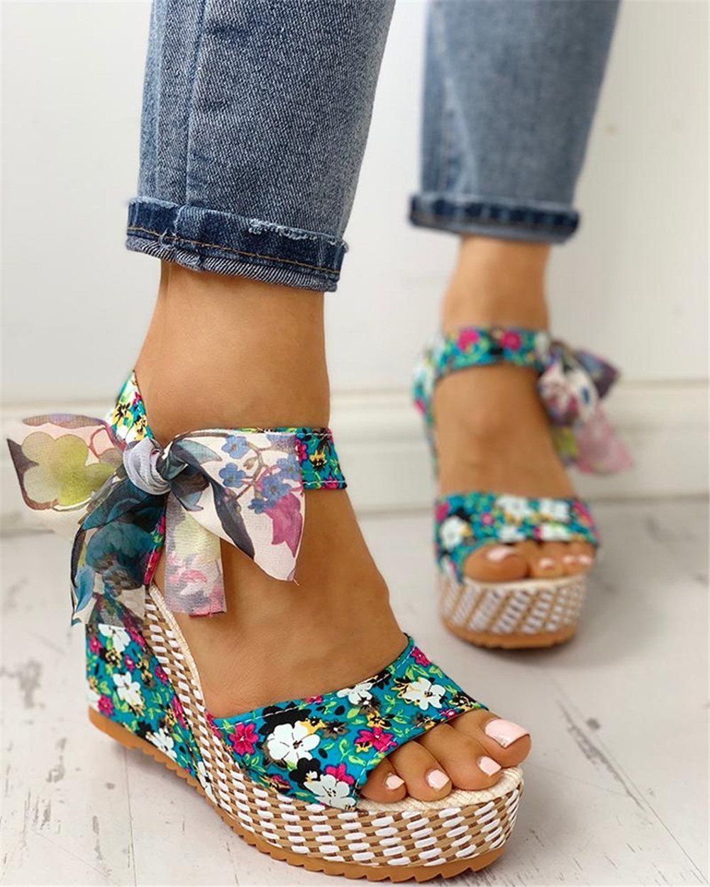 Bohemian Flowers Knot Leisure Wedges Sandals - Pavacat