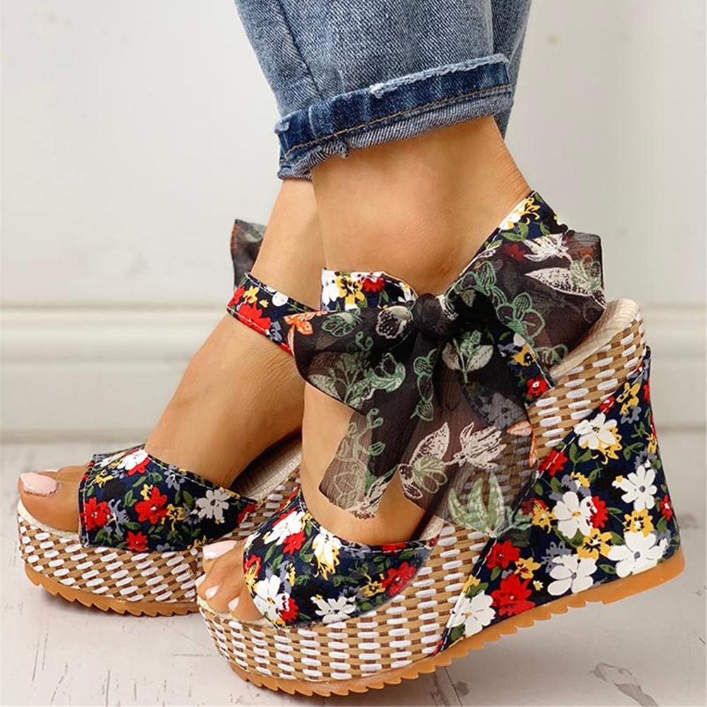 Bohemian Flowers Knot Leisure Wedges Sandals - Pavacat