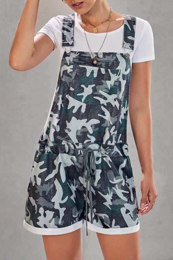 Camouflage Printed High-waist Strap Shorts - Pavacat