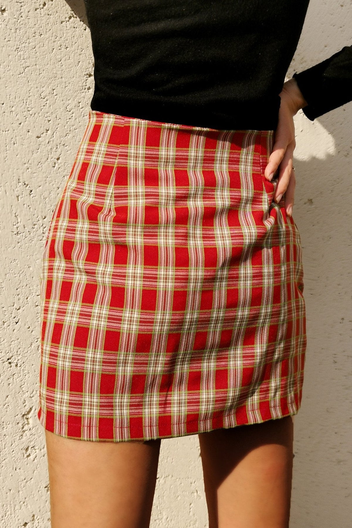 Cara Plaid Bodycon Split Skirt - Pavacat