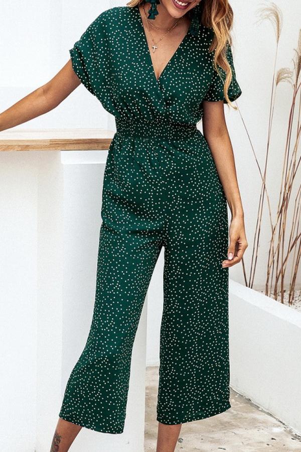 Casual Printed V-neck Pocket Jumpsuit Jumpsuits & Rompers 5201906191605 