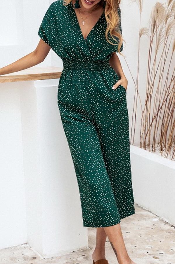 Casual Printed V-neck Pocket Jumpsuit Jumpsuits & Rompers 5201906191605 