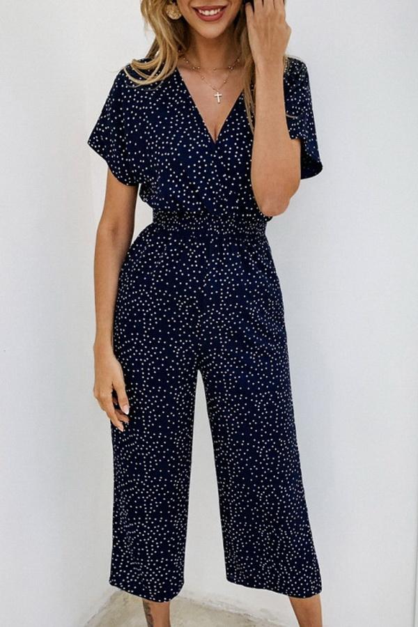 Casual Printed V-neck Pocket Jumpsuit Jumpsuits & Rompers 5201906191605 