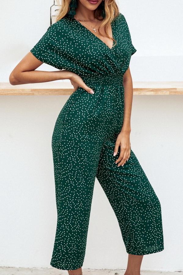 Casual Printed V-neck Pocket Jumpsuit Jumpsuits & Rompers 5201906191605 