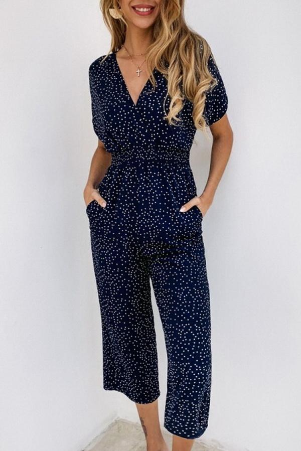 Casual Printed V-neck Pocket Jumpsuit Jumpsuits & Rompers 5201906191605 