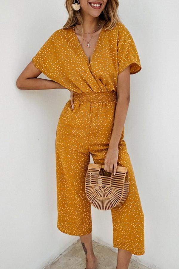 Casual Printed V-neck Pocket Jumpsuit Jumpsuits & Rompers 5201906191605 