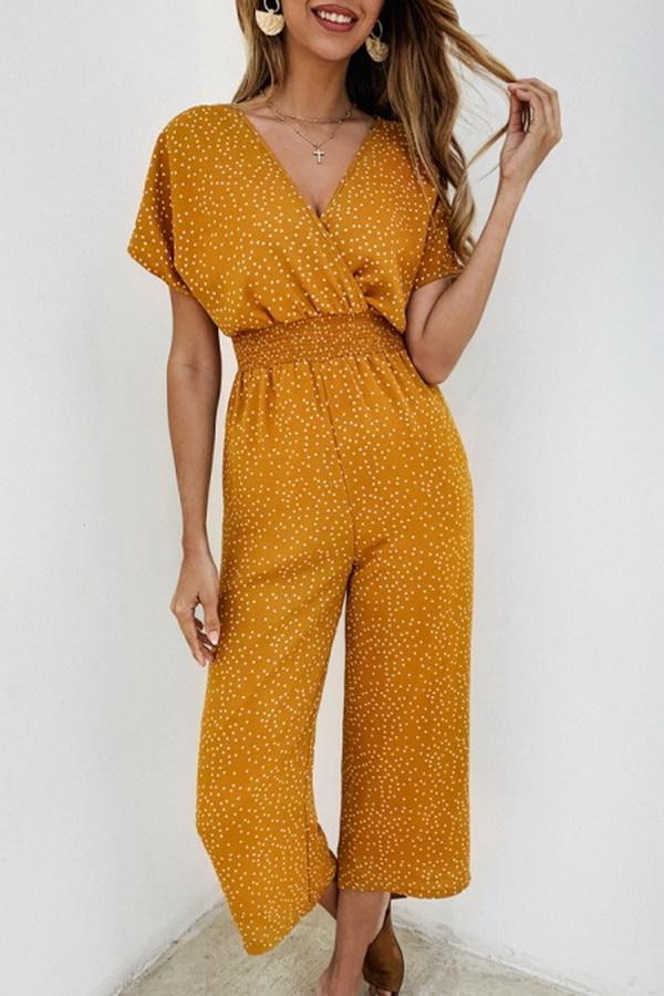 Casual Printed V-neck Pocket Jumpsuit Jumpsuits & Rompers 5201906191605 