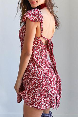 Chic Back Hollow Out Floral Dress - Pavacat