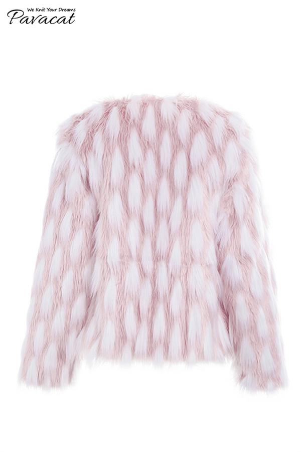 Chic Pink Party Fluffy Faux Fur Coat Coat Simplee 