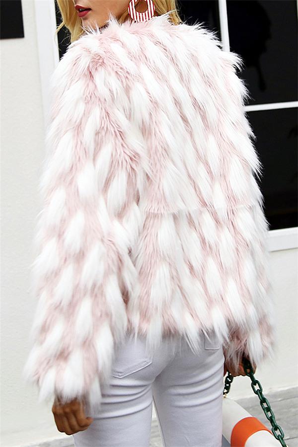 Chic Pink Party Fluffy Faux Fur Coat Coat Simplee 