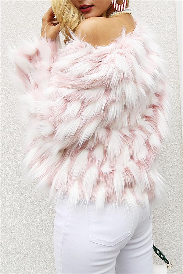 Chic Pink Party Fluffy Faux Fur Coat Coat Simplee 