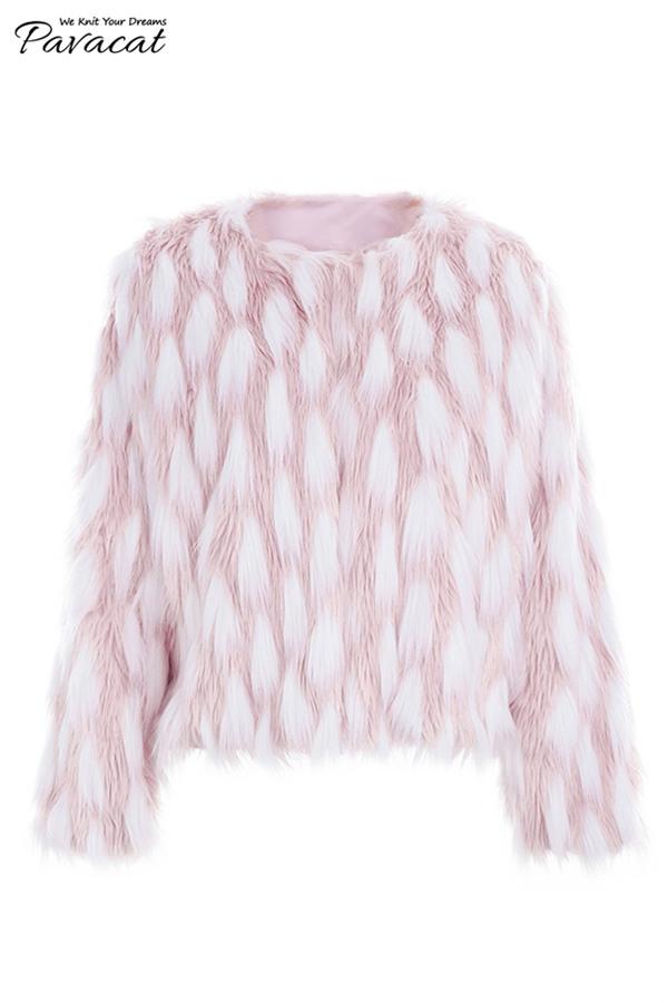 Chic Pink Party Fluffy Faux Fur Coat Coat Simplee 