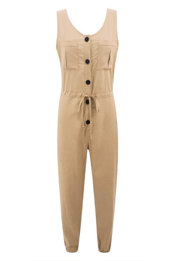 Chiffon Sleeveless Jumpers Jumpsuits & Rompers 5201905080500 khaki L 