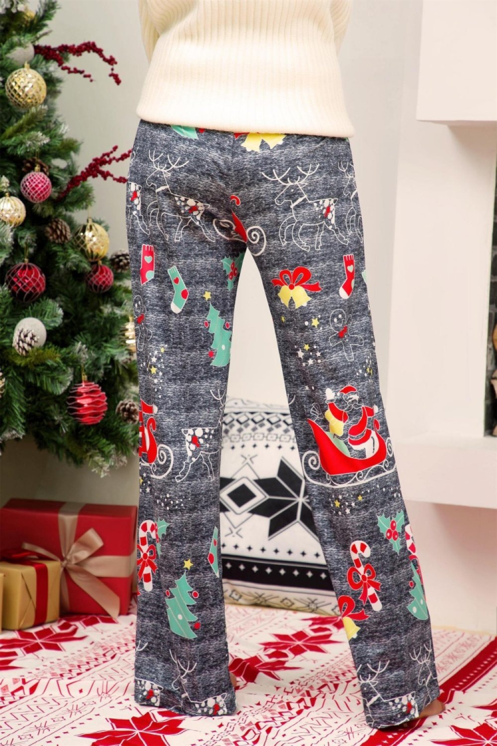 Christmas Printed Wide Leg Pants - Pavacat