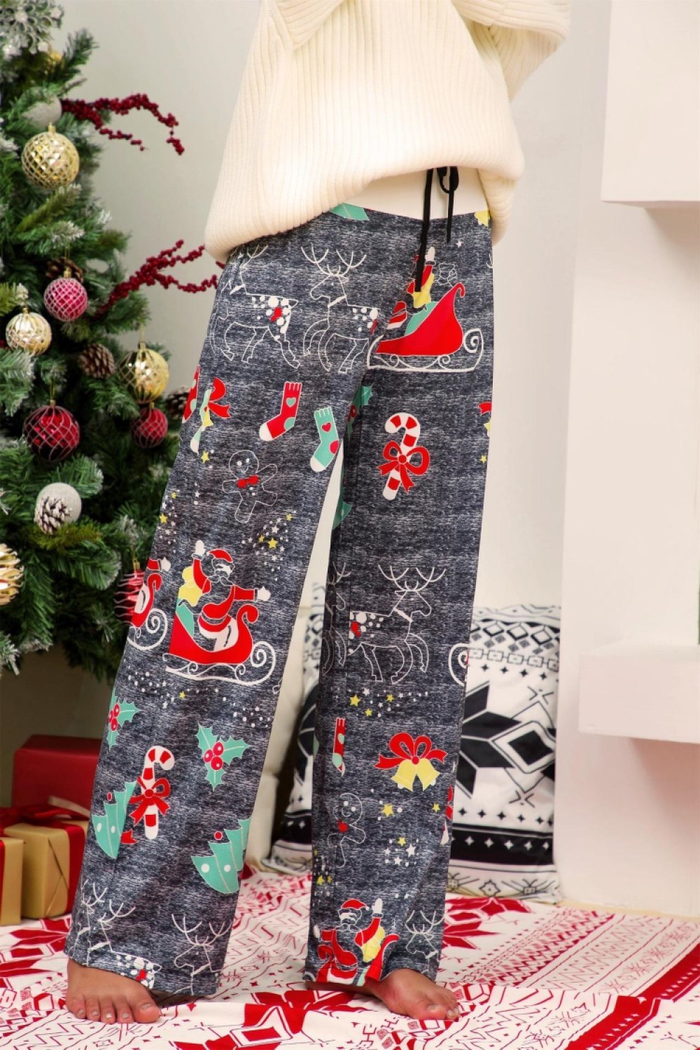 Christmas Printed Wide Leg Pants - Pavacat