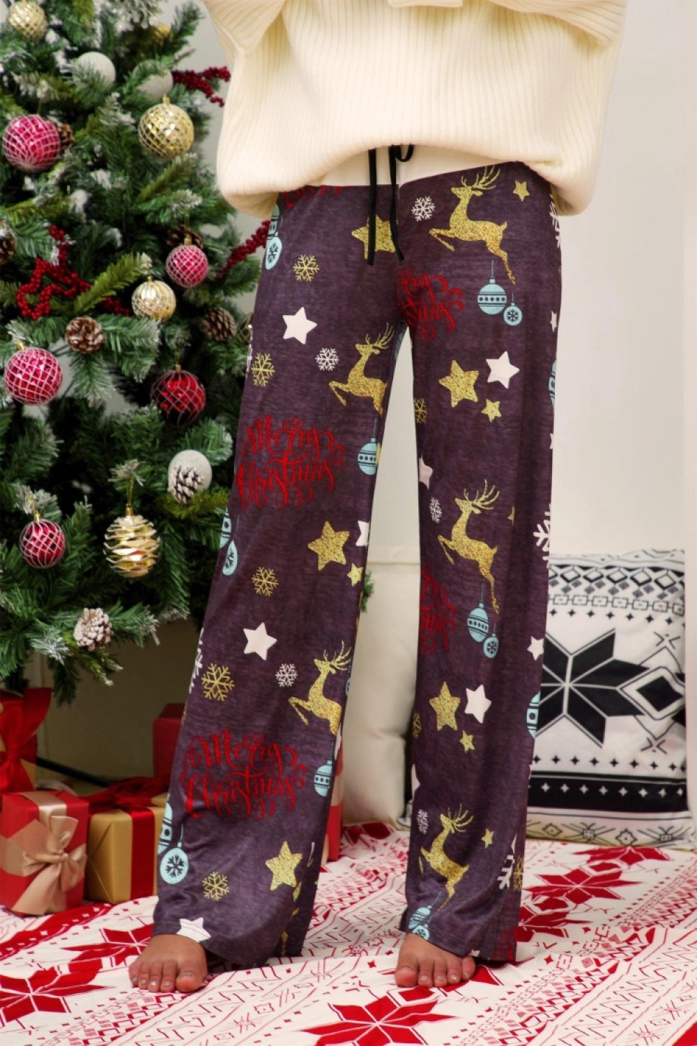 Christmas Printed Wide Leg Pants - Pavacat