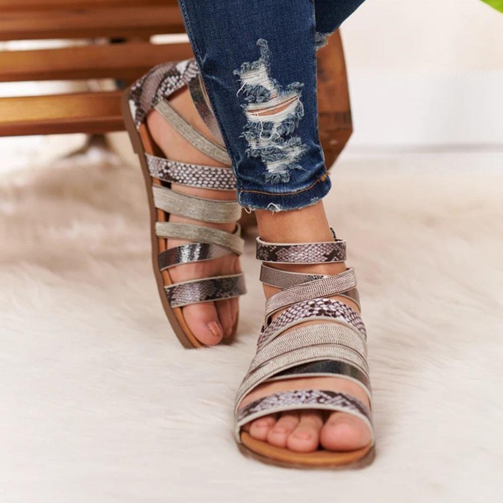 Cross Bandage Leopard Rome Sandals - Pavacat