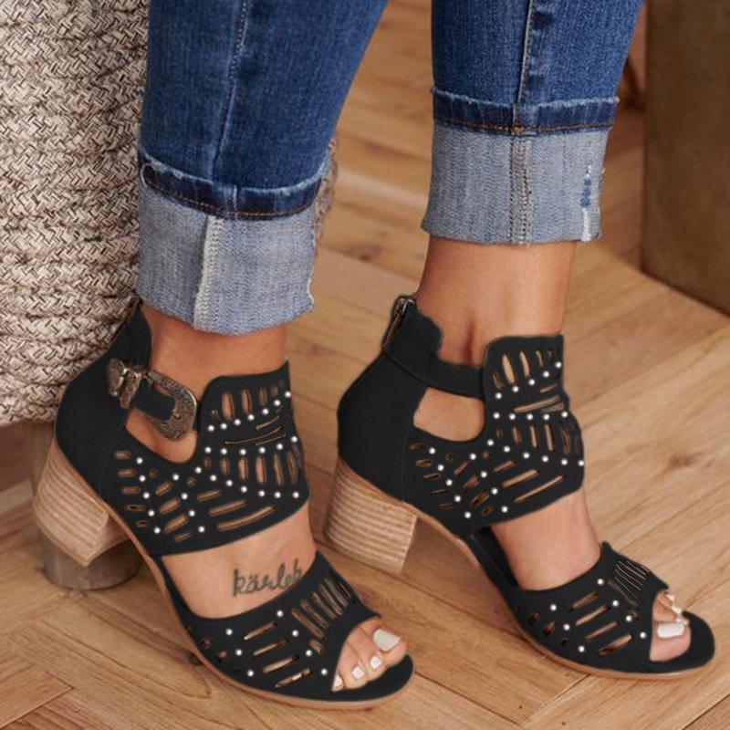 Cut-out Slip-on Stylish Mid Heel Shoes Sandals Pavacat 