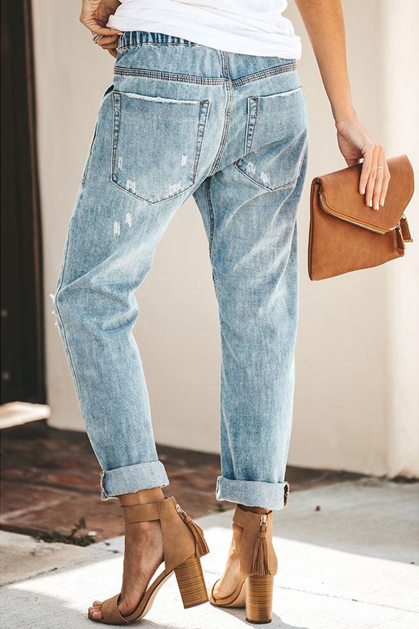 Elastic Waist Jeans Straight Pants Pants 5201905080500 