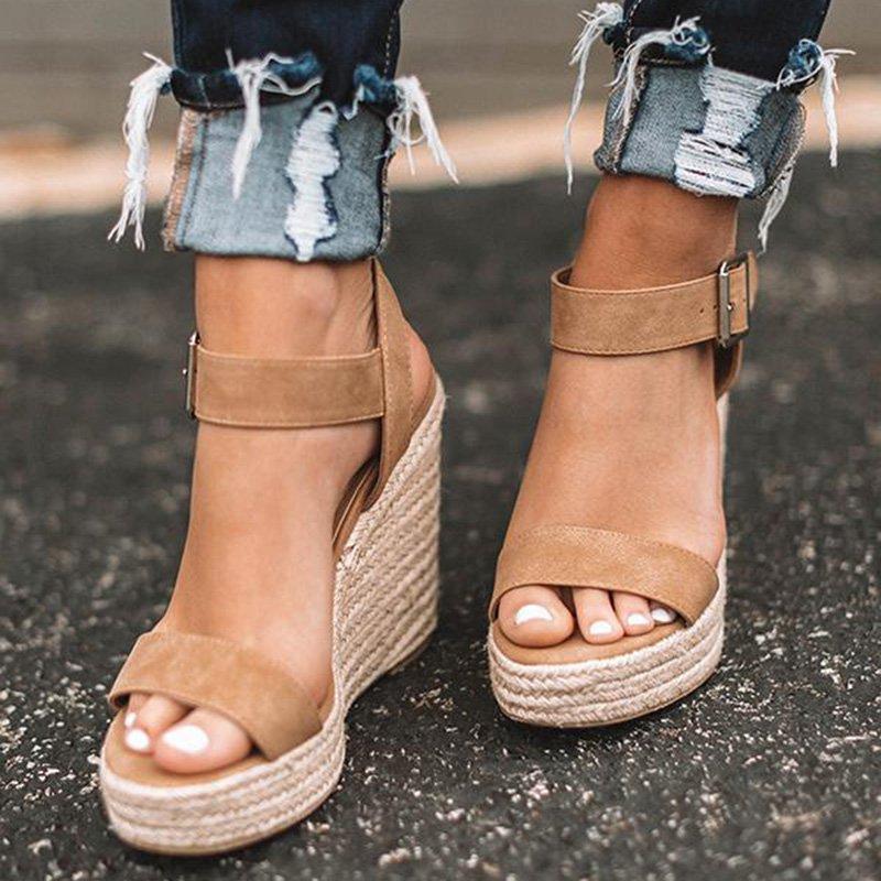 Elegant Adjustable Buckle Espadrille Wedges Sandals Sandals xiaolai 