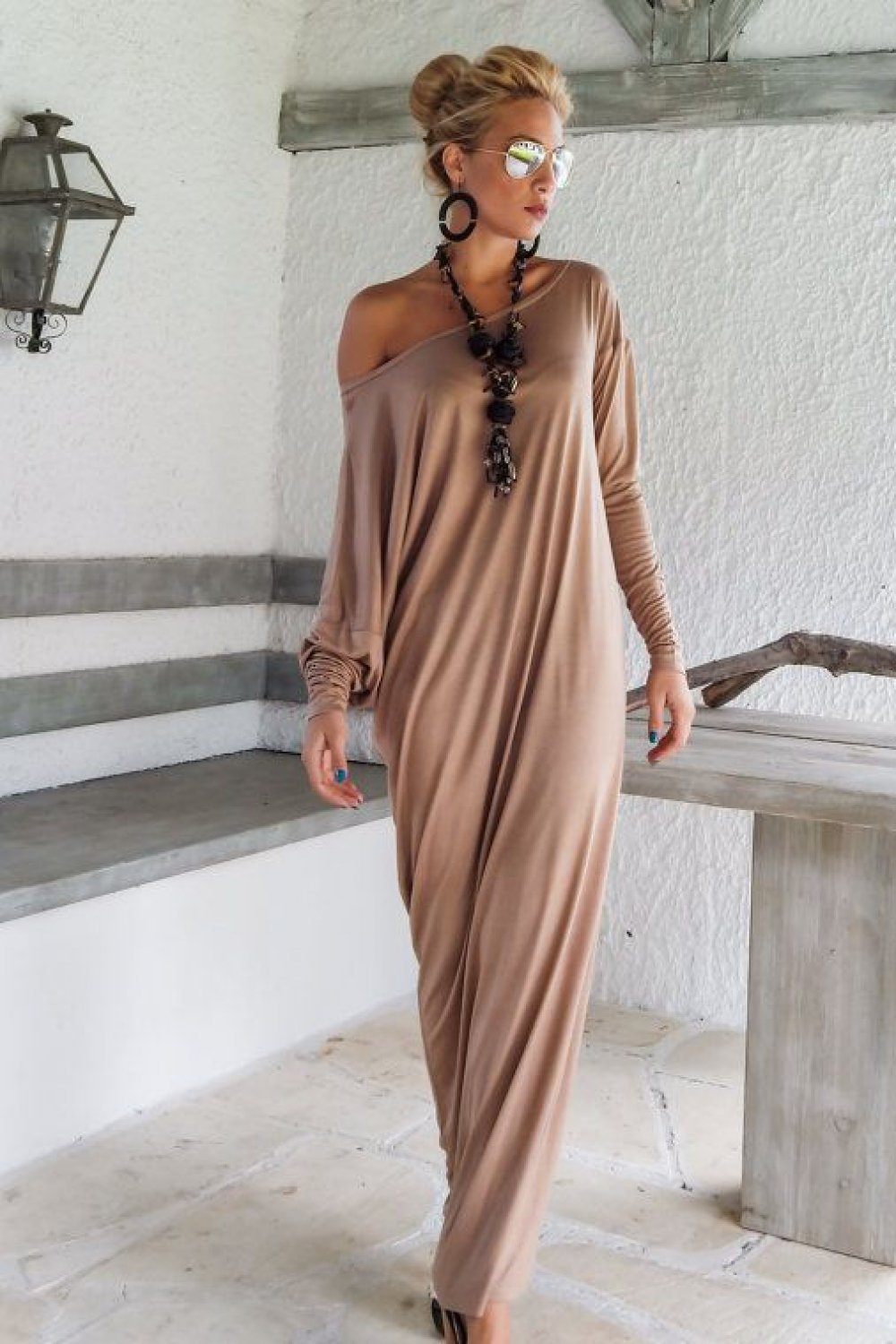 Elegant Loose Long-sleeve Maxi Dress - Pavacat