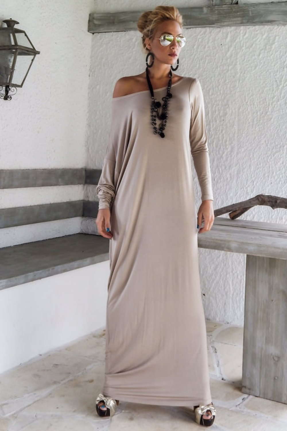 Elegant Loose Long-sleeve Maxi Dress - Pavacat