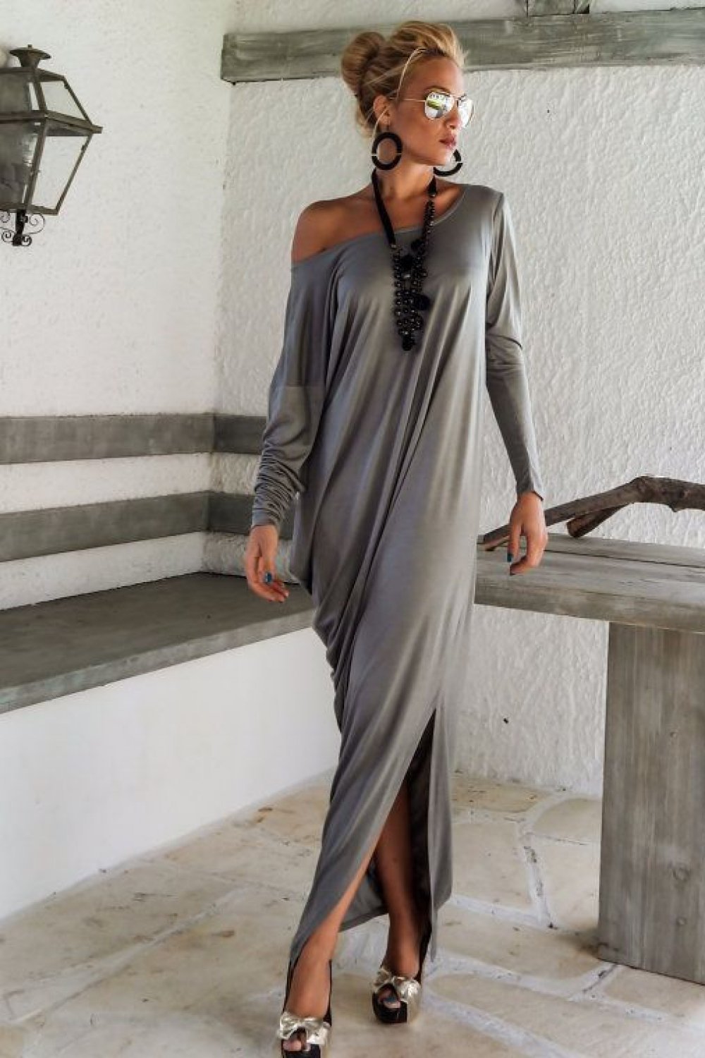 Elegant Loose Long-sleeve Maxi Dress - Pavacat