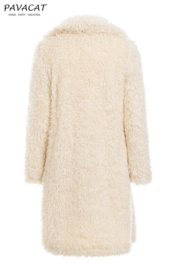 Elegant Pink Long Faux Fur Coat Coat Simplee 