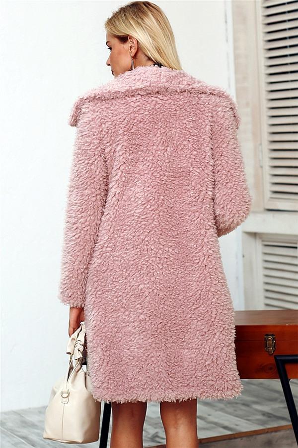 Elegant Pink Long Faux Fur Coat Coat Simplee 