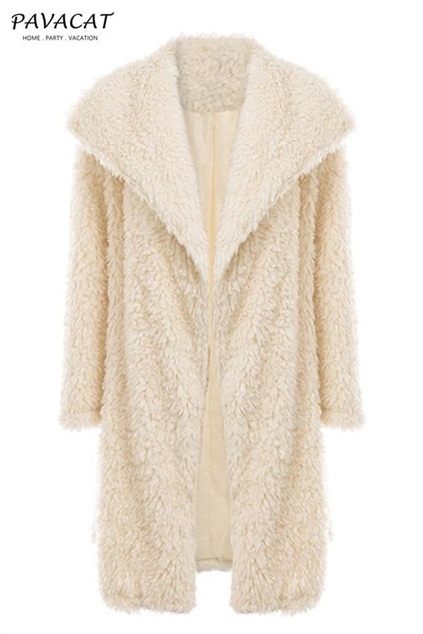 Elegant Pink Long Faux Fur Coat Coat Simplee S White 