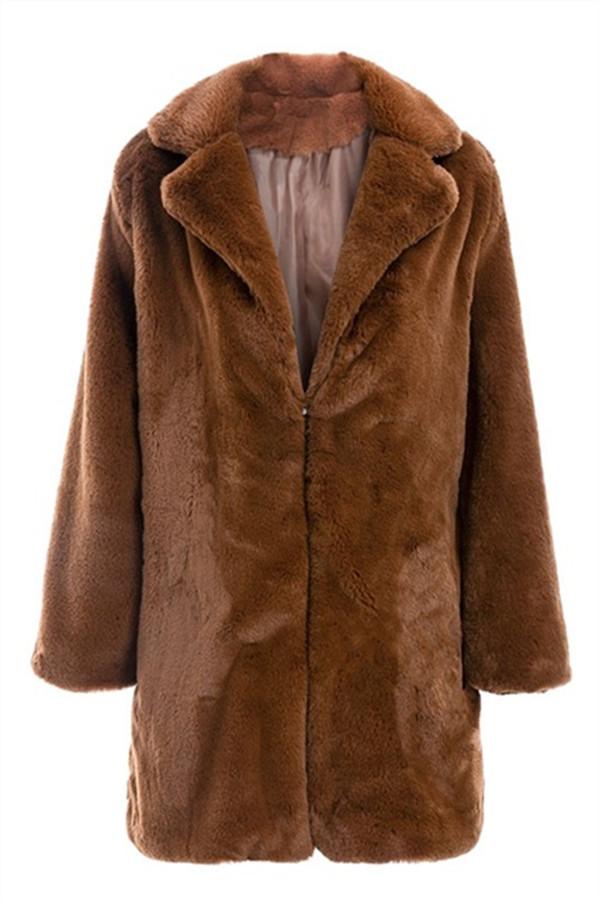 Elegant Shaggy Faux Fur Teddy Coat - Brown Coat Simplee S Brown 