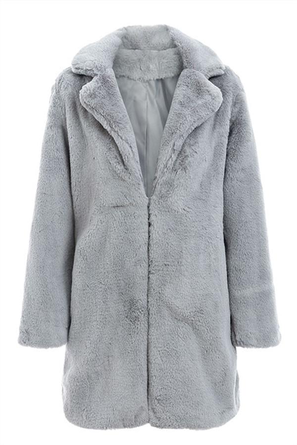 Elegant Shaggy Faux Fur Teddy Coat - Brown Coat Simplee S Gray 