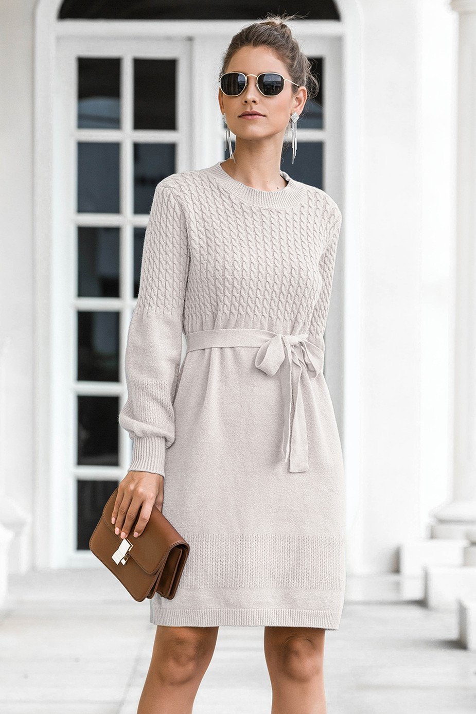 Elegant Soft Belt A-line Knitted Dress - Pavacat