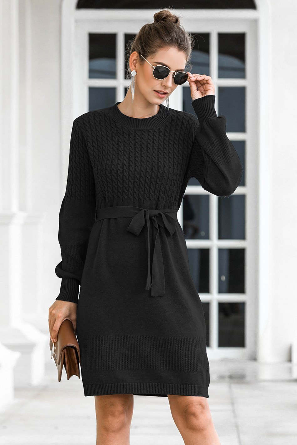 Elegant Soft Belt A-line Knitted Dress - Pavacat