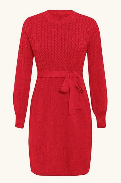 Elegant Soft Belt A-line Knitted Dress - Pavacat