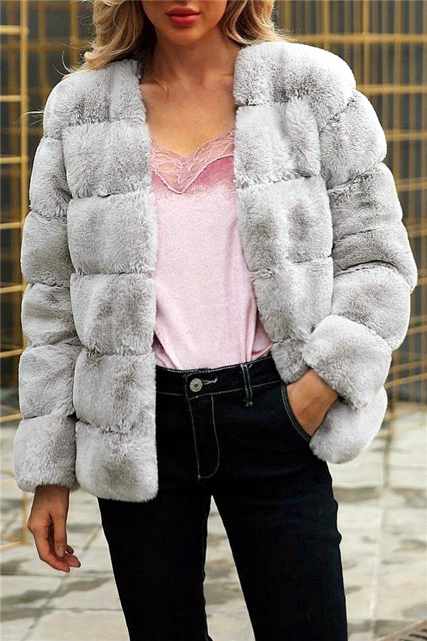 Elegant Thick Fluffy Faux Fur Coat Coat Simplee 