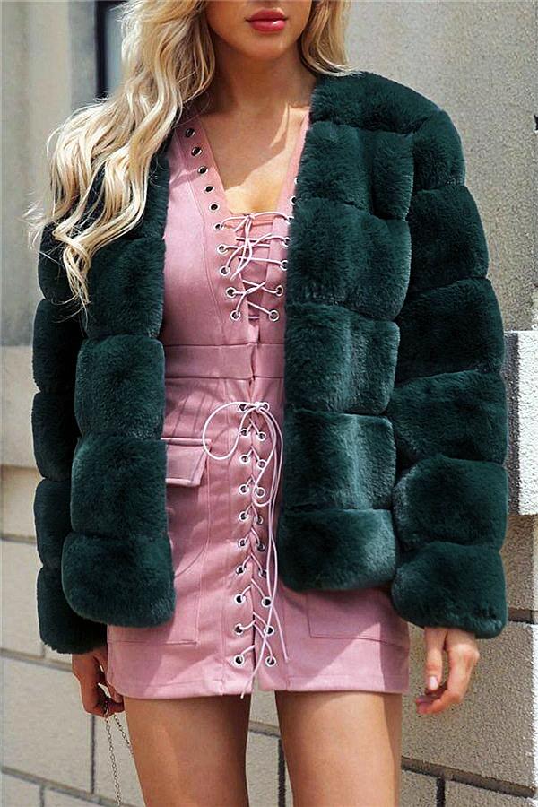 Elegant Thick Fluffy Faux Fur Coat - Pink Coat Simplee 