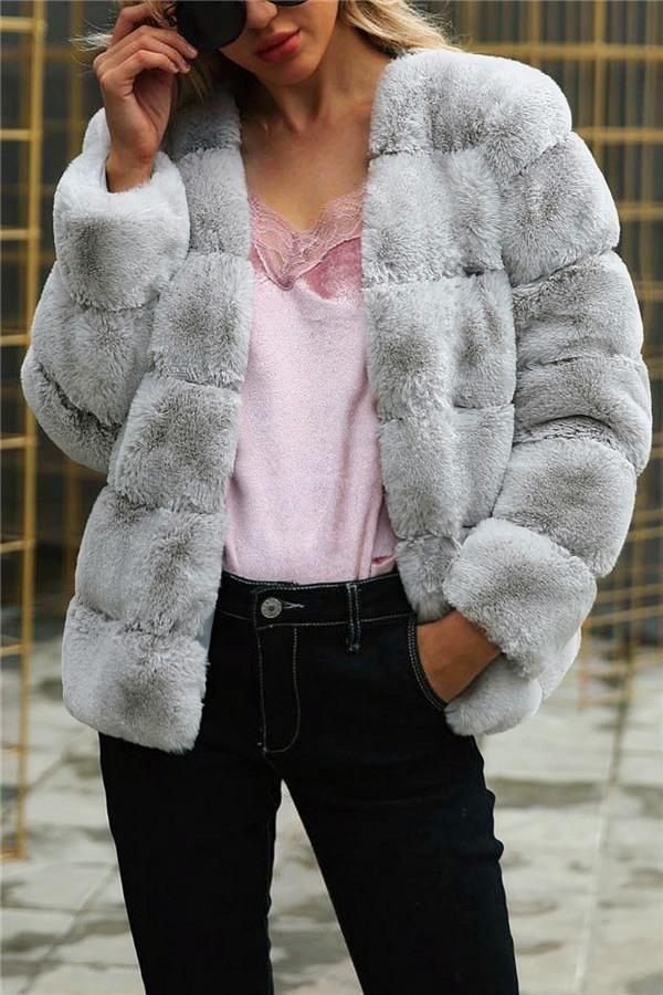 Elegant Thick Fluffy Faux Fur Coat - Pink Coat Simplee 