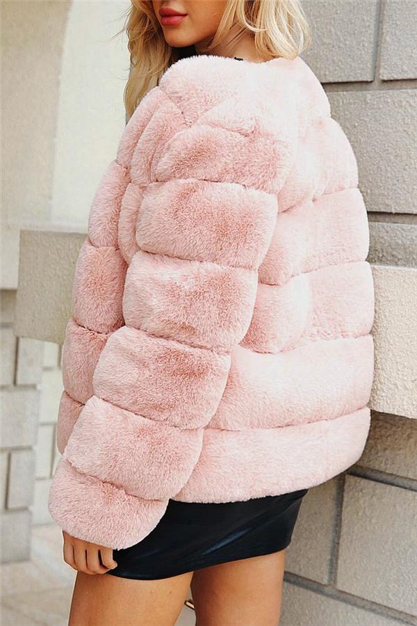 Elegant Thick Fluffy Faux Fur Coat - Pink Coat Simplee 