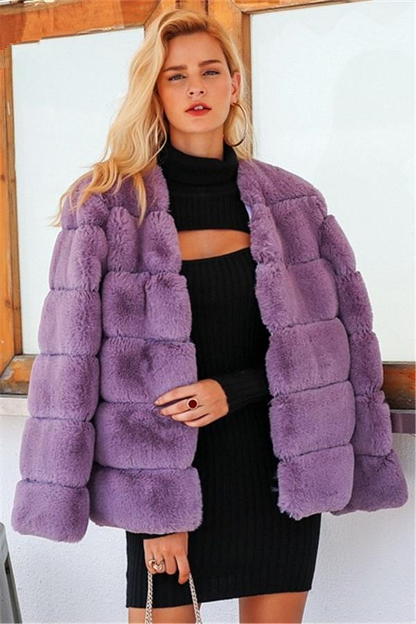 Elegant Thick Fluffy Faux Fur Coat Coat Simplee 