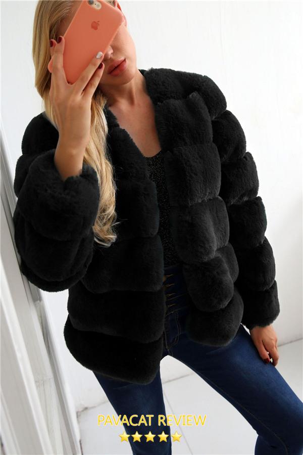 Elegant Thick Fluffy Faux Fur Coat Coat Simplee 