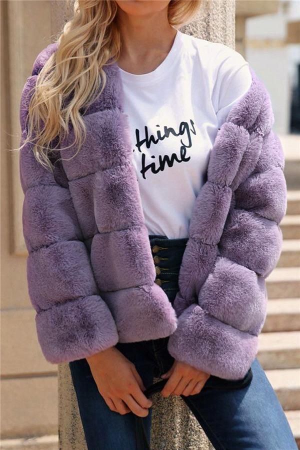 Elegant Thick Fluffy Faux Fur Coat - Dark Green Coat Simplee S Purple 