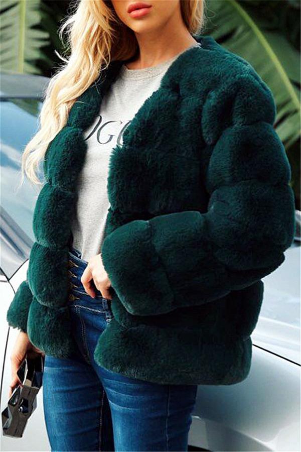 Elegant Thick Fluffy Faux Fur Coat Coat Simplee 