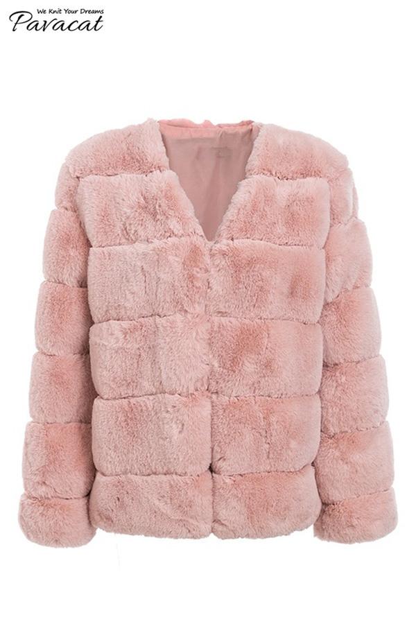 Elegant Thick Fluffy Faux Fur Coat Coat Simplee 