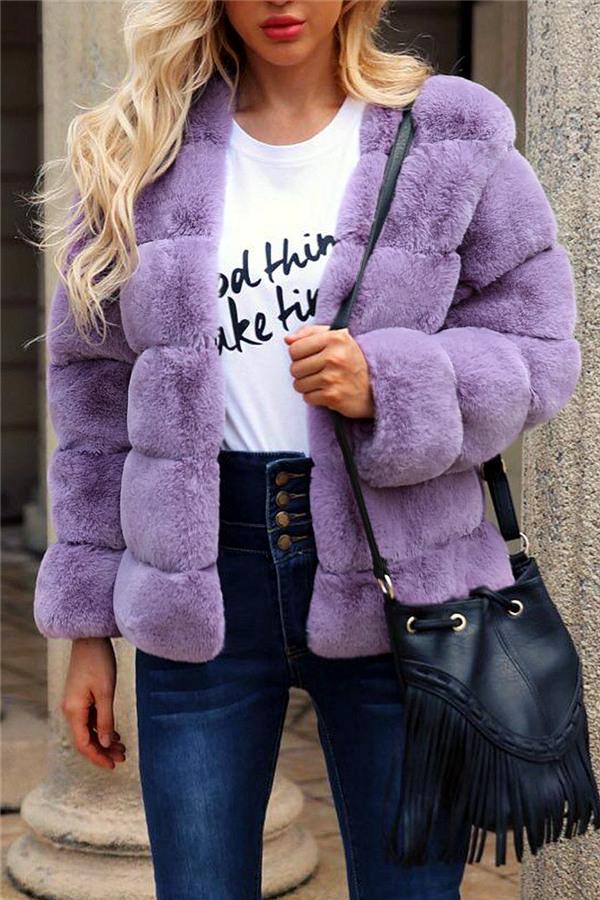 Elegant Thick Fluffy Faux Fur Coat - Pink Coat Simplee 