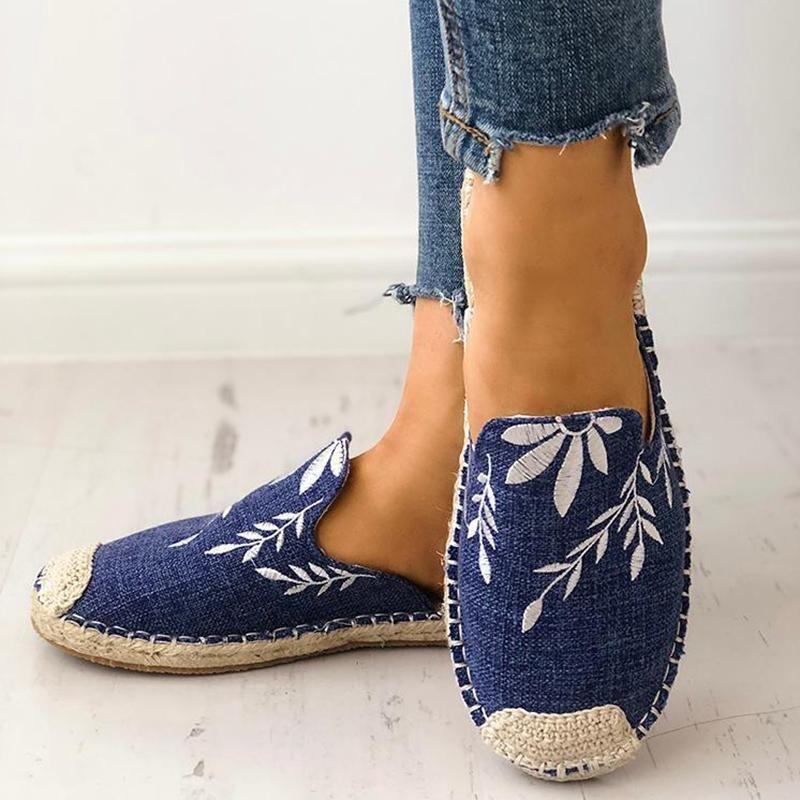 Embroidered Espadrille Flat Slippers Shoes Canvas Low Heel Daily Slip On Sandals Pavacat 