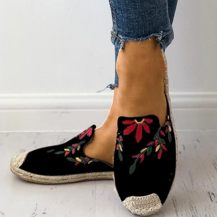 Embroidered Espadrille Flat Slippers Shoes Canvas Low Heel Daily Slip On Sandals Pavacat 